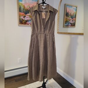 RIHOAS Brown Checkered Midi Dress